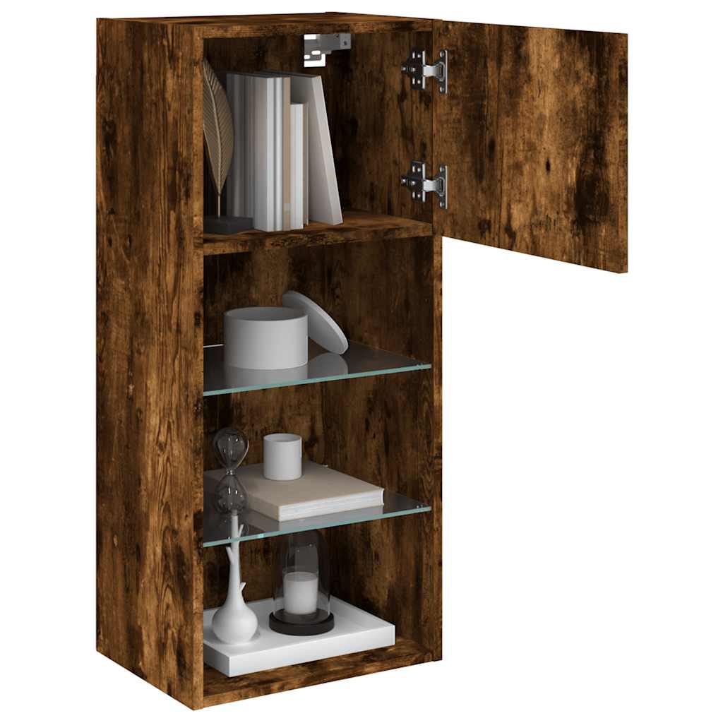 2 Piece TV Cabinet Set with LED Lights Smoked Oak 40,5x30x90 cm