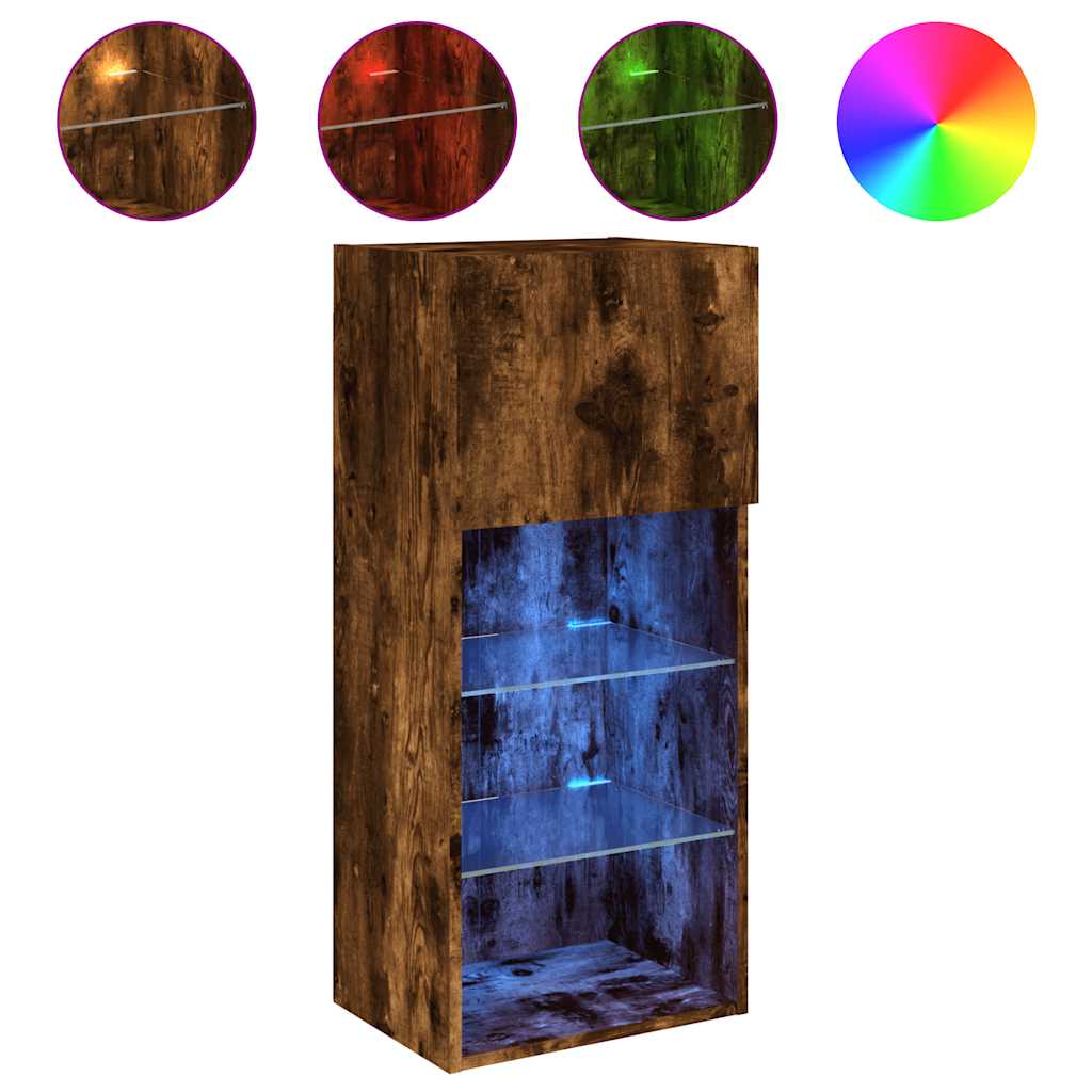 2 Piece TV Cabinet Set with LED Lights Smoked Oak 40,5x30x90 cm