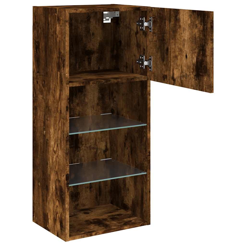 2 Piece TV Cabinet Set with LED Lights Smoked Oak 40,5x30x90 cm