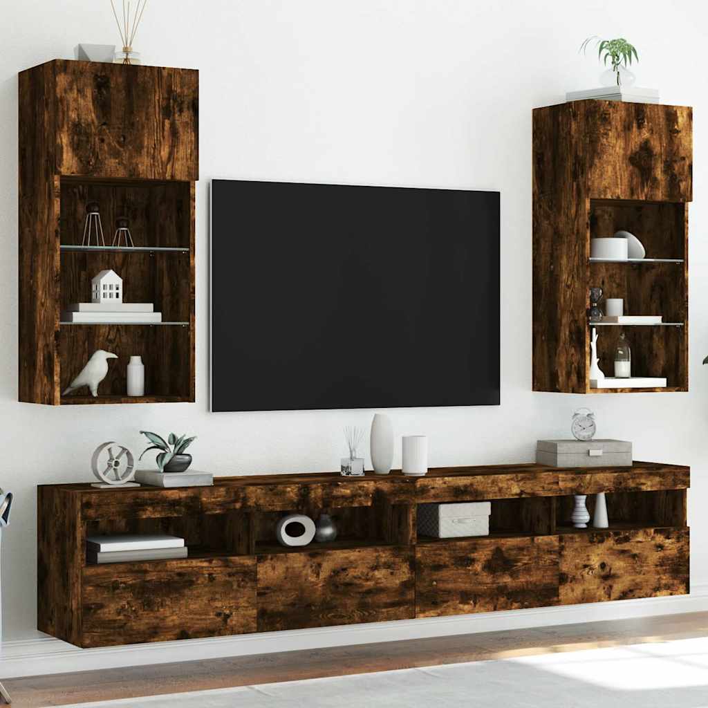 2 Piece TV Cabinet Set with LED Lights Smoked Oak 40,5x30x90 cm