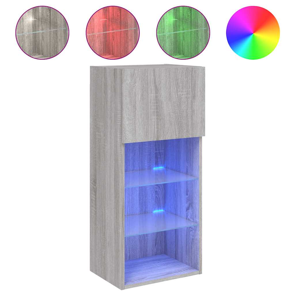 TV Cabinet with LED Lights Grey Sonoma 40,5x30x90 cm