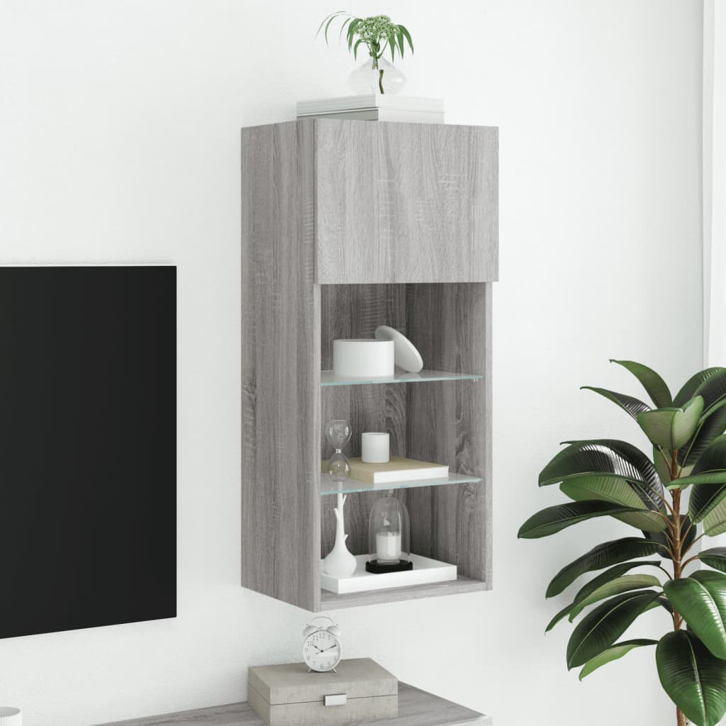 vidaXL TV Cabinet with LED Lights Grey Sonoma 40.5x30x90 cm