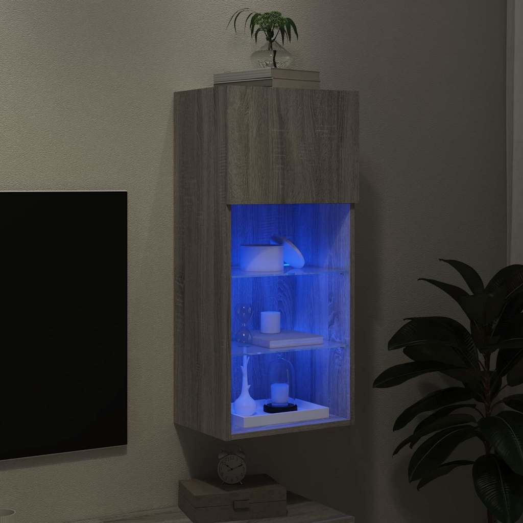 TV Cabinet with LED Lights Grey Sonoma 40,5x30x90 cm