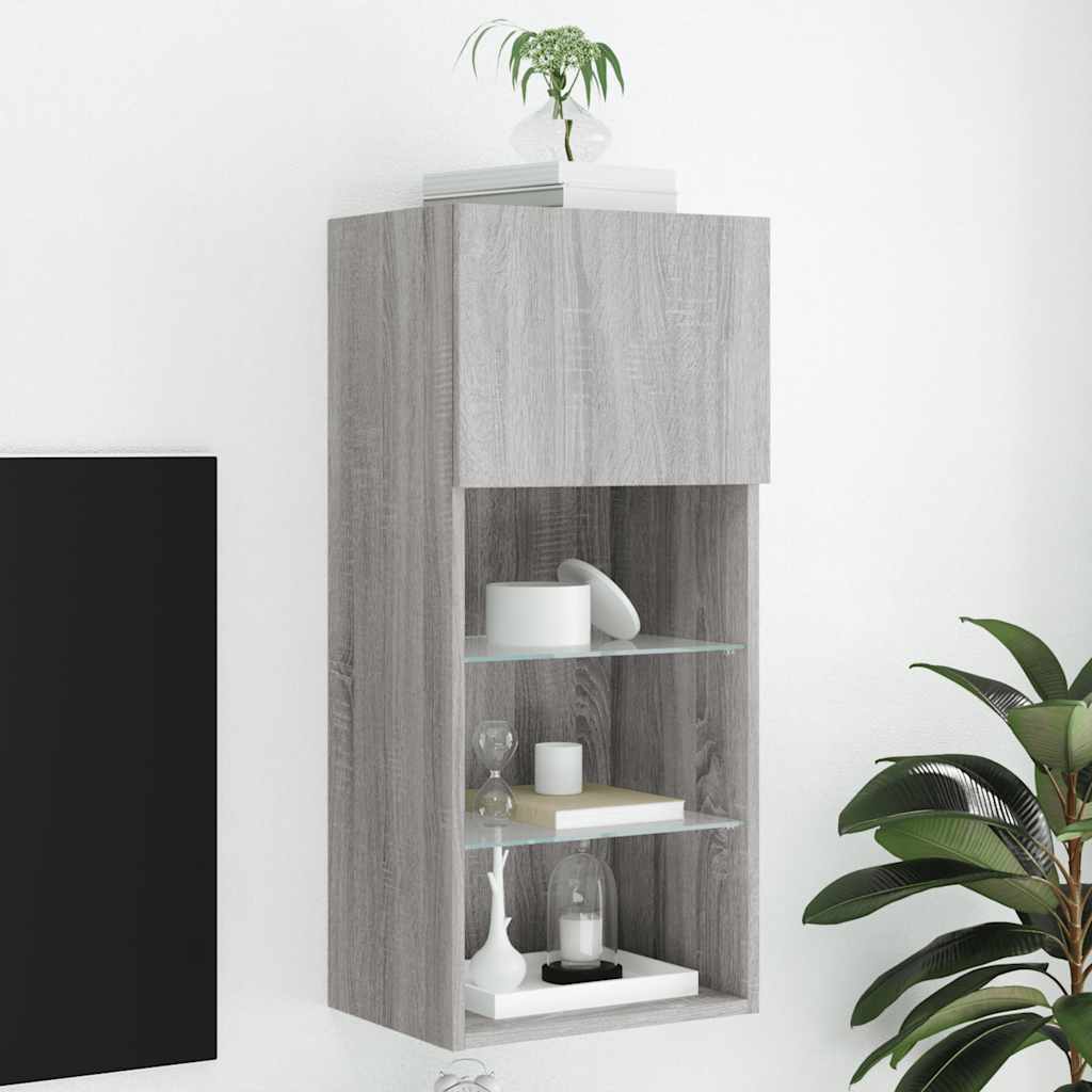 TV Cabinet with LED Lights Grey Sonoma 40,5x30x90 cm