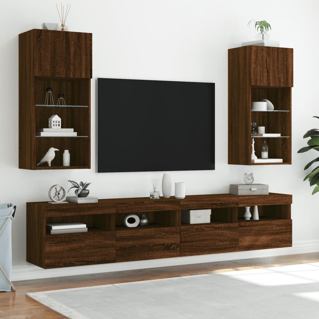 vidaXL TV Cabinet with LED Lights Brown Oak 40.5x30x90 cm