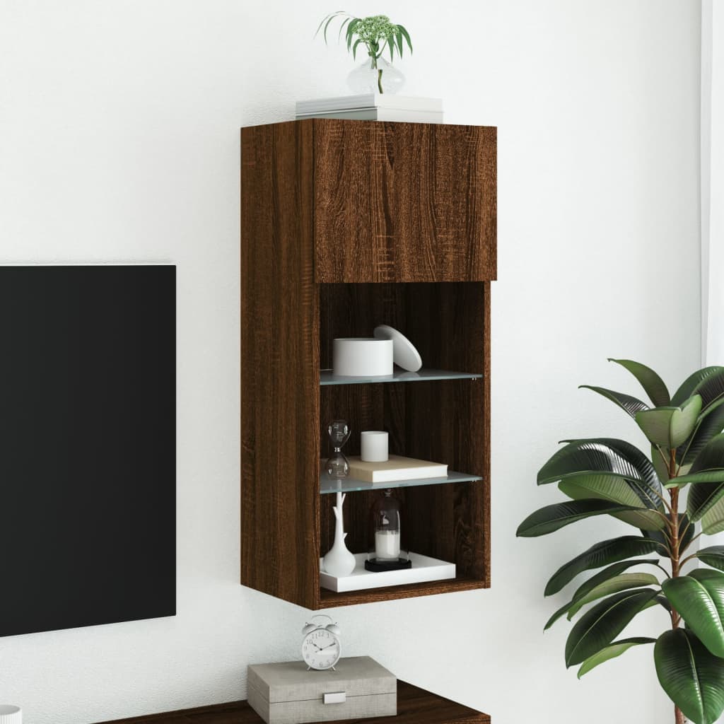 vidaXL TV Cabinet with LED Lights Brown Oak 40.5x30x90 cm