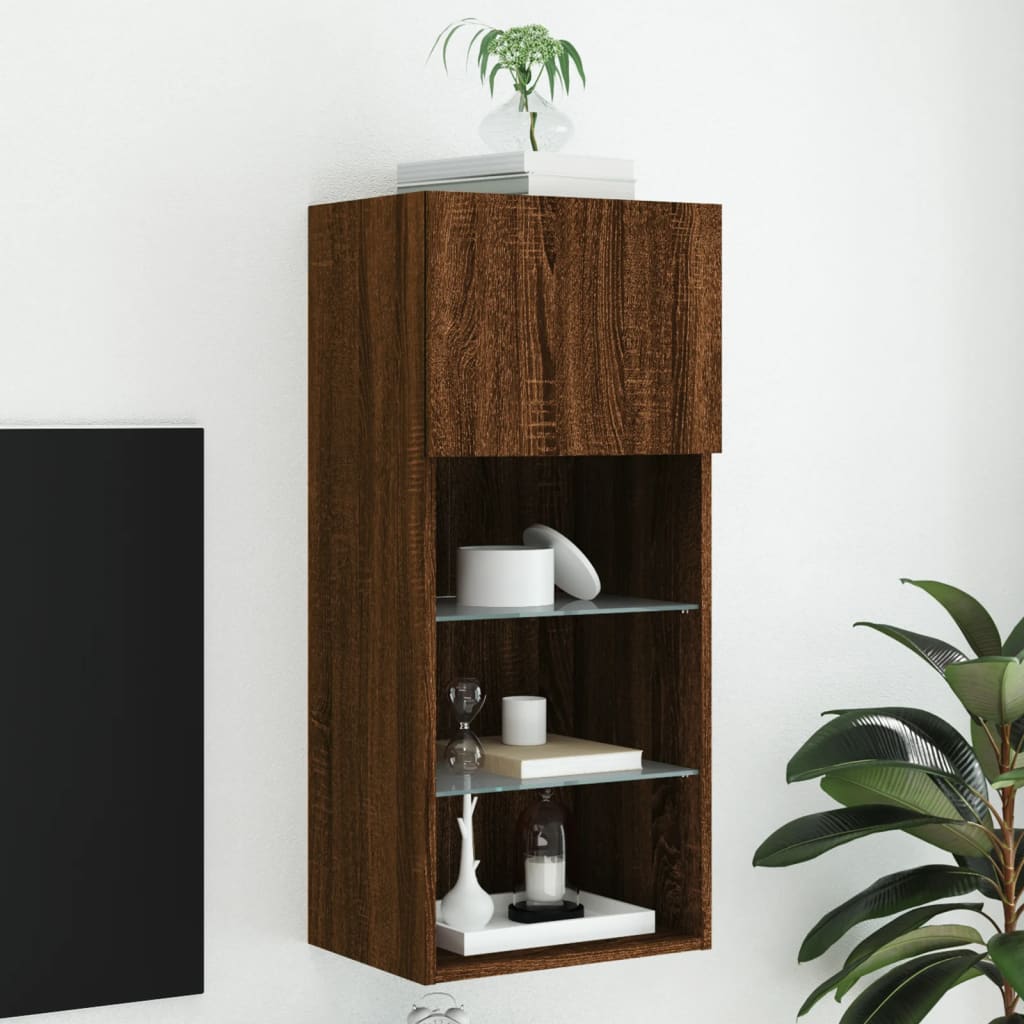 vidaXL TV Cabinet with LED Lights Brown Oak 40.5x30x90 cm