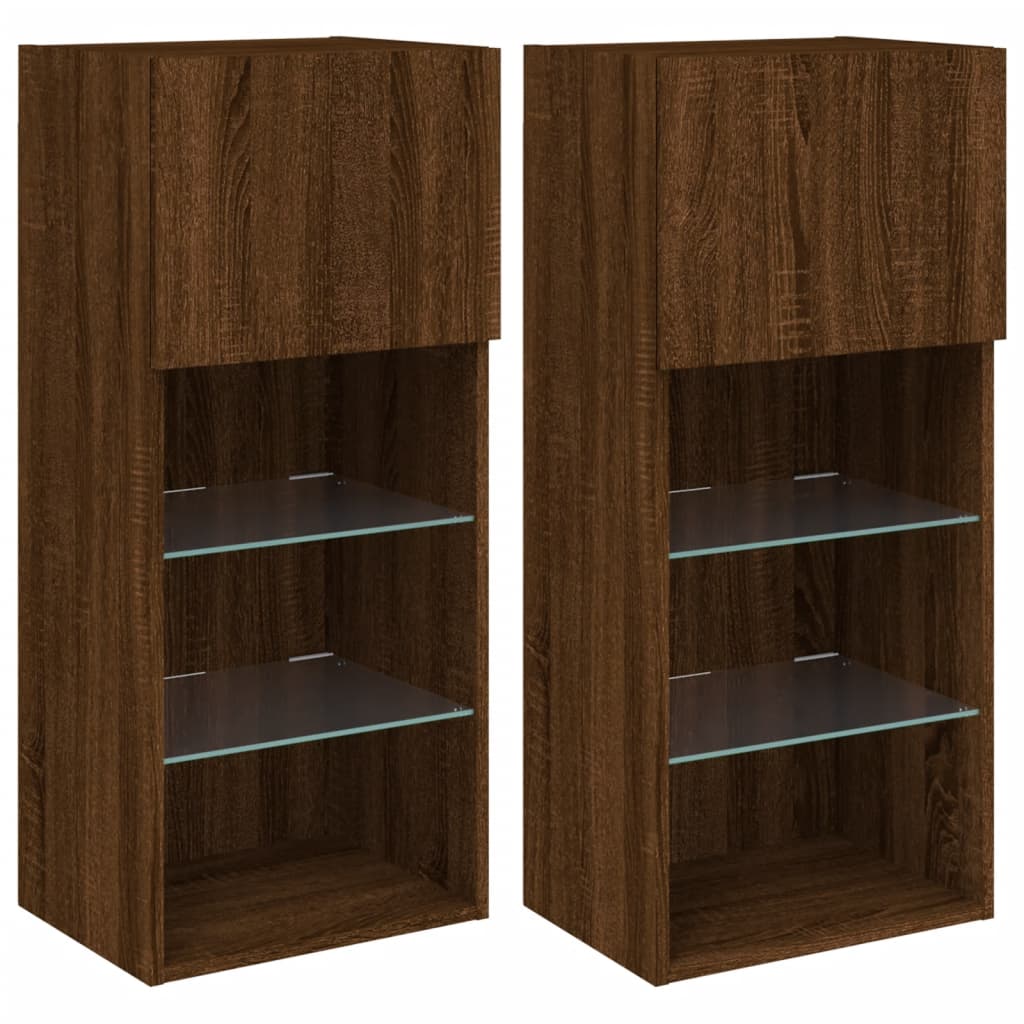 vidaXL TV Cabinets with LED Lights 2 pcs Brown Oak 40.5x30x90 cm