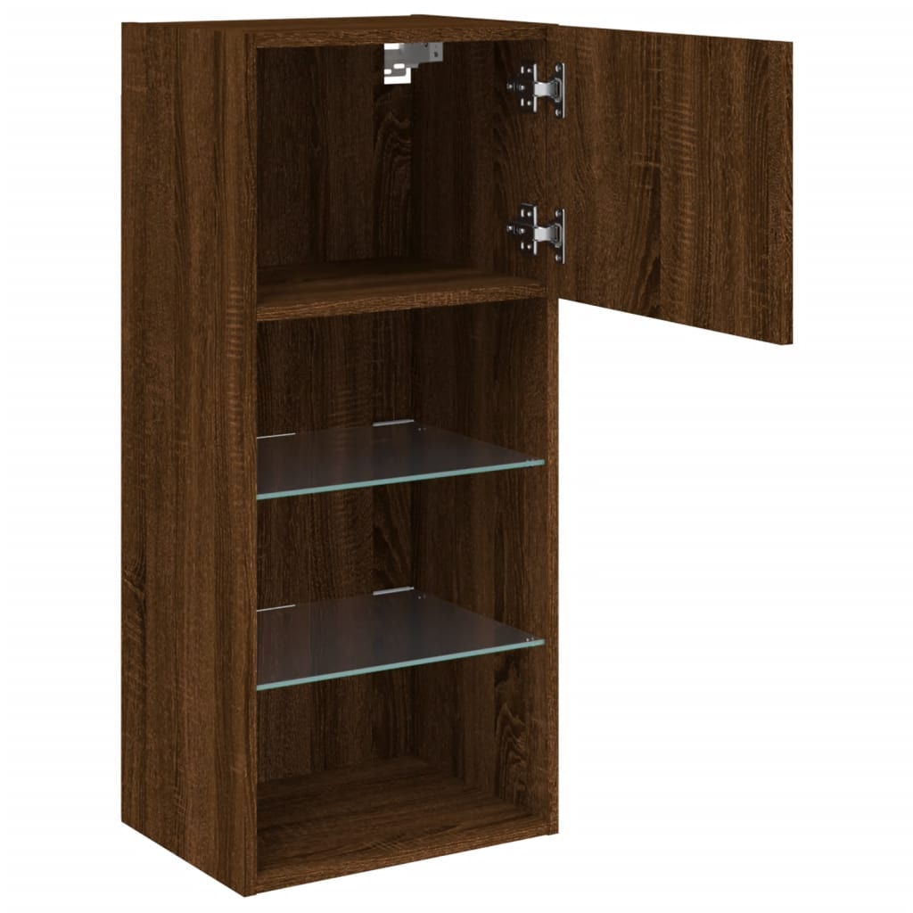 vidaXL TV Cabinets with LED Lights 2 pcs Brown Oak 40.5x30x90 cm