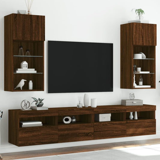 vidaXL TV Cabinets with LED Lights 2 pcs Brown Oak 40.5x30x90 cm