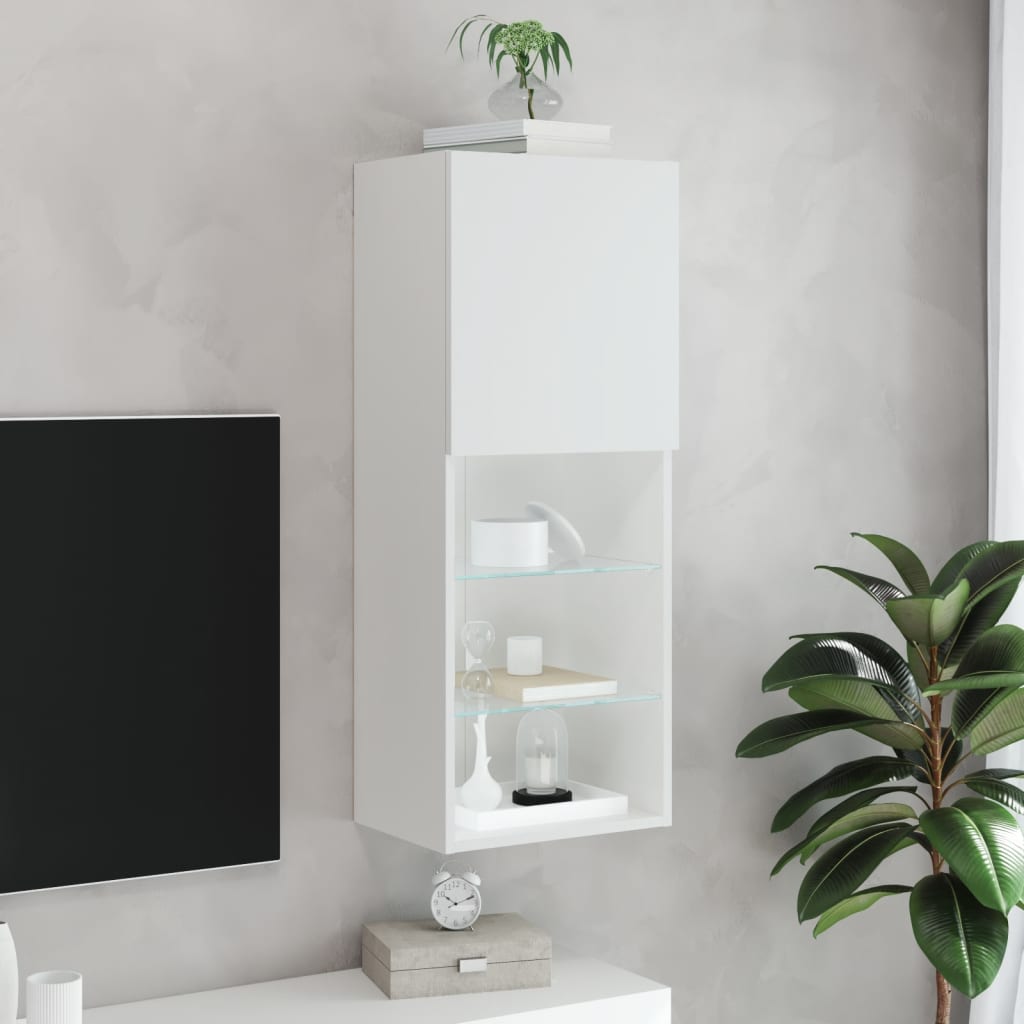 TV Cabinet with LED Lights White 40,5x30x102 cm
