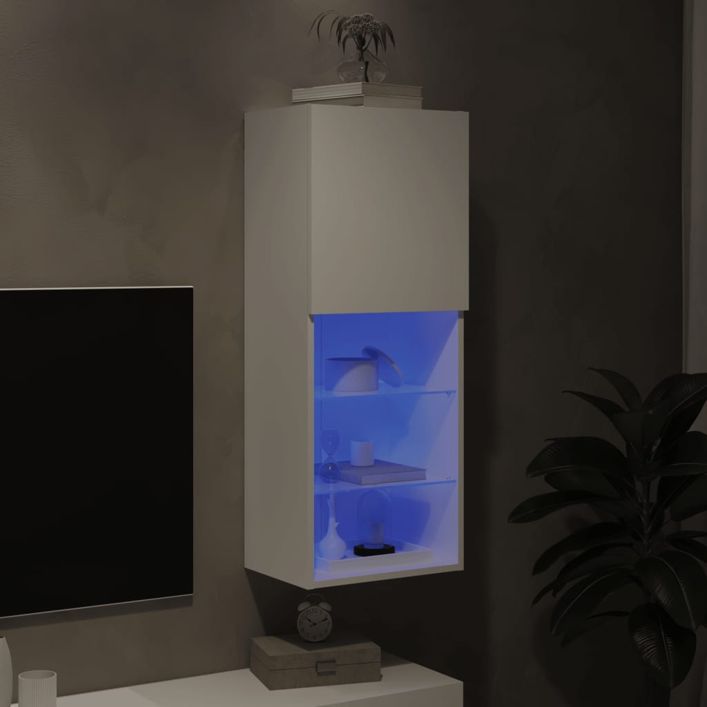 TV Cabinet with LED Lights White 40,5x30x102 cm