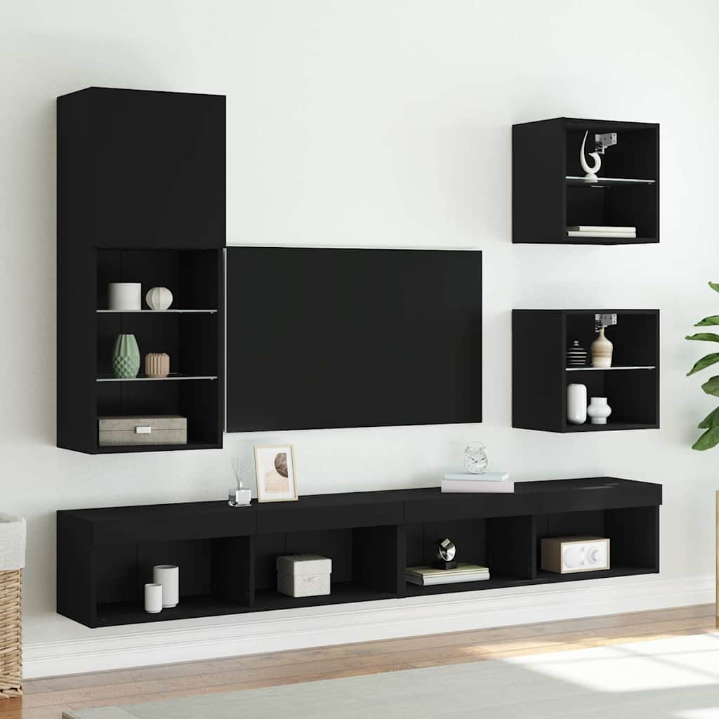 TV Cabinet with LED Lights Black 40,5x30x102 cm