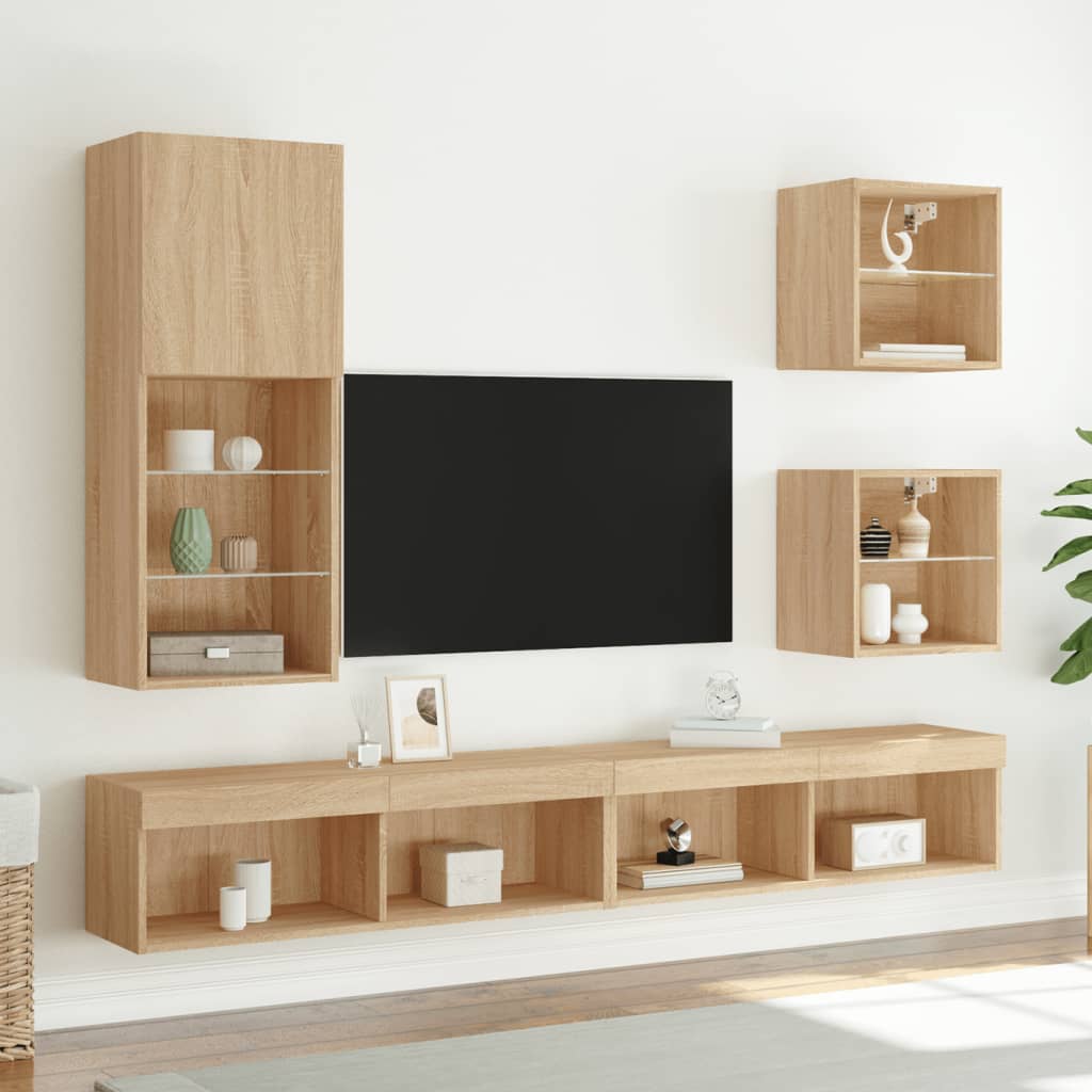 vidaXL TV Cabinet with LED Lights Sonoma Oak 40.5x30x102 cm