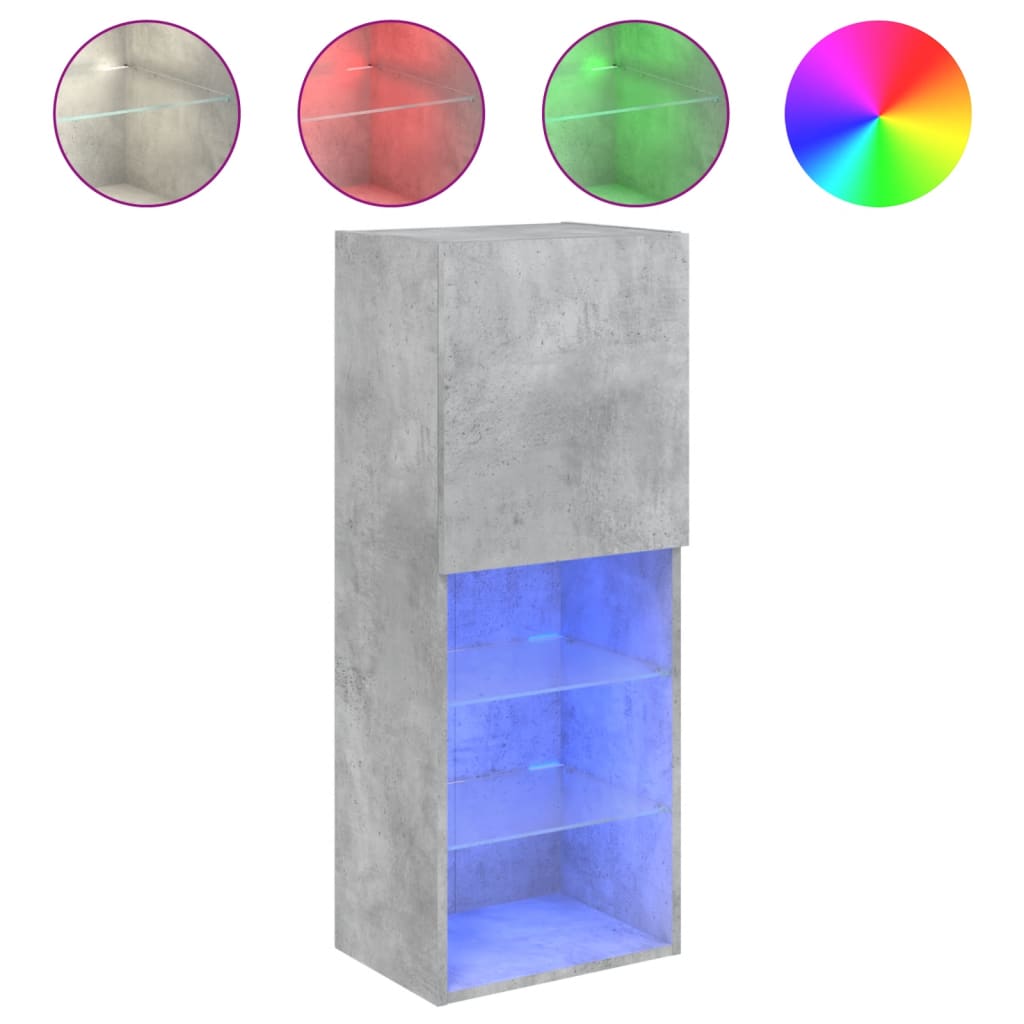 TV Cabinet with LED Lights Concrete Grey 40,5x30x102 cm