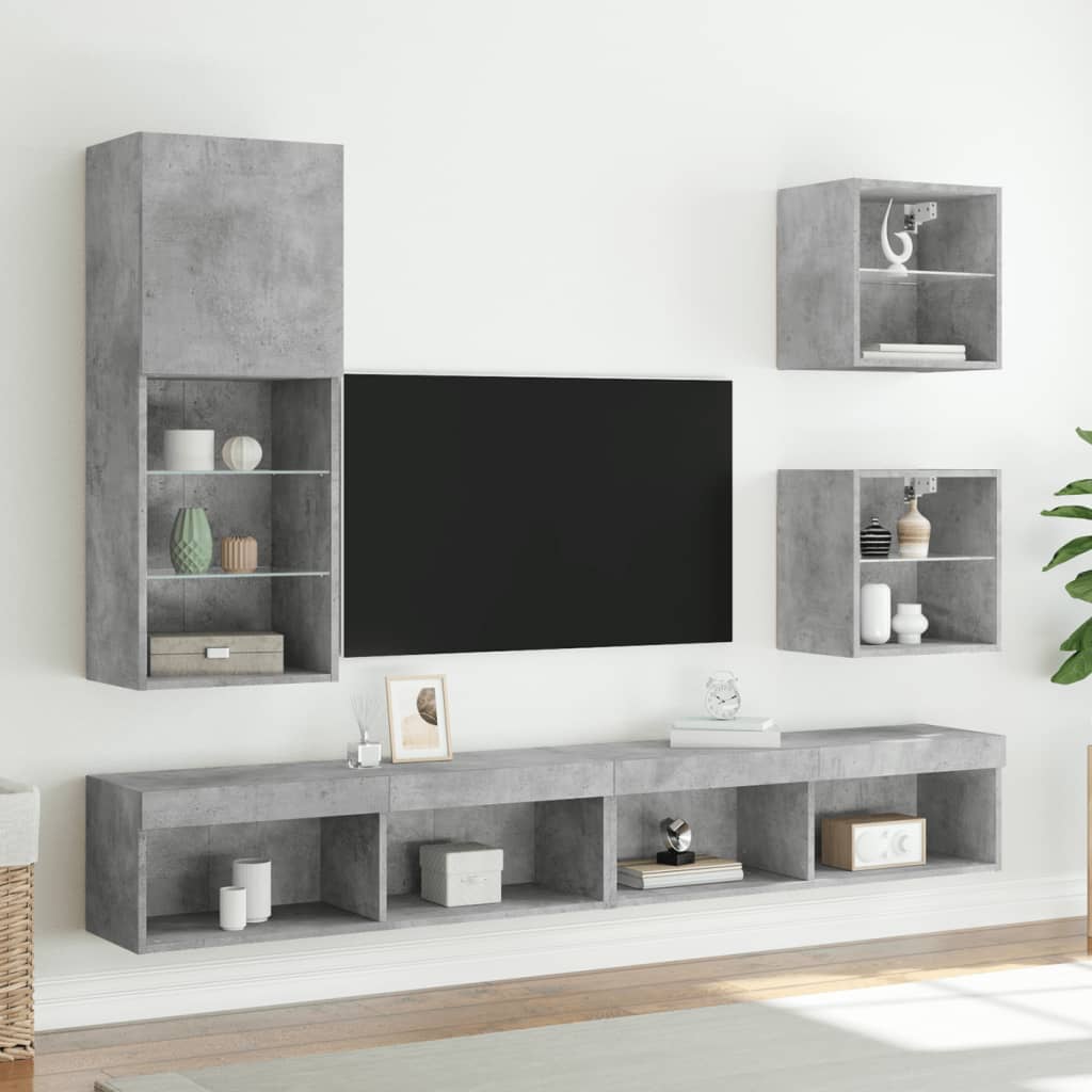 TV Cabinet with LED Lights Concrete Grey 40,5x30x102 cm