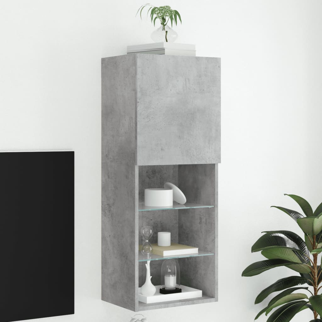 TV Cabinet with LED Lights Concrete Grey 40,5x30x102 cm