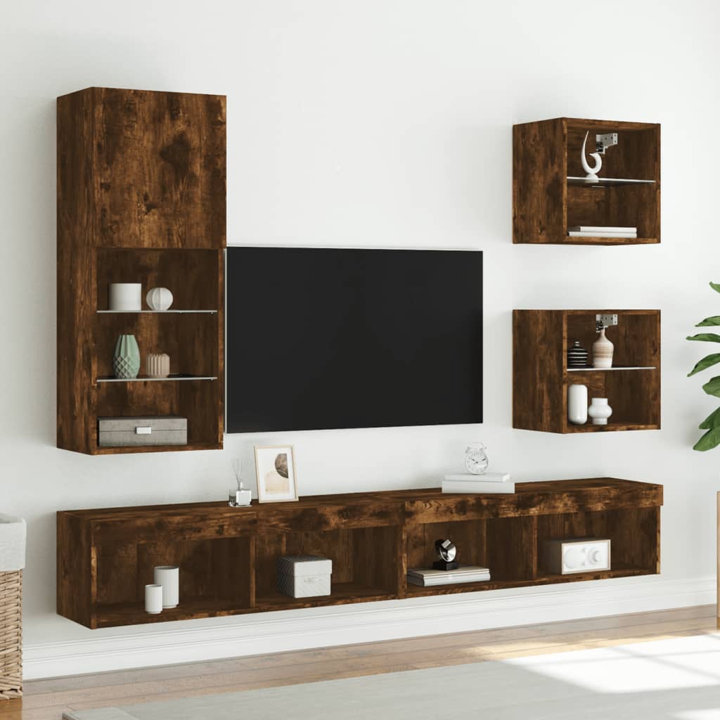 vidaXL TV Cabinet with LED Lights Smoked Oak 40.5x30x102 cm