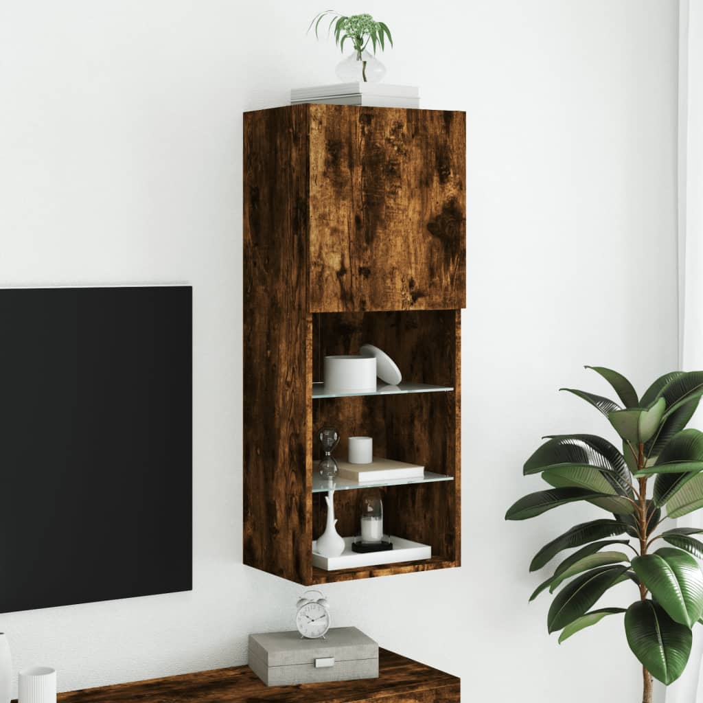 vidaXL TV Cabinet with LED Lights Smoked Oak 40.5x30x102 cm