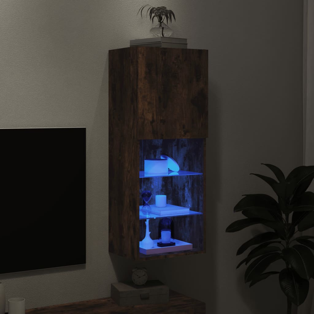 TV Cabinet with LED Lights Smoked Oak 40,5x30x102 cm