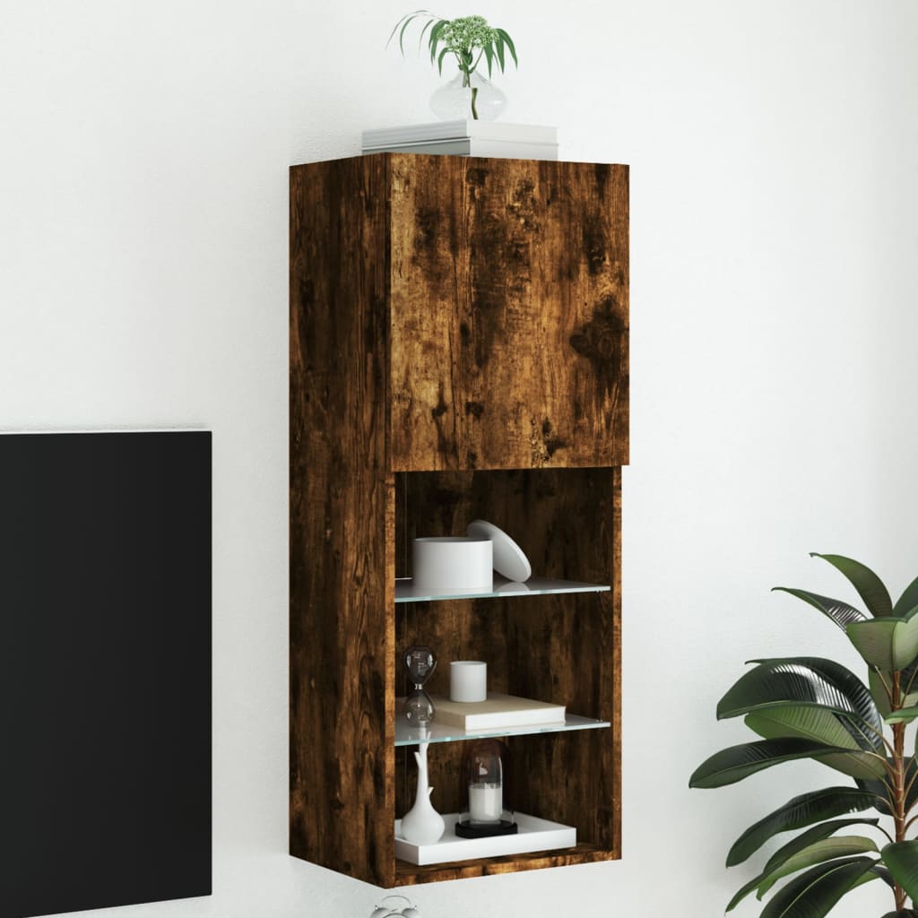 vidaXL TV Cabinet with LED Lights Smoked Oak 40.5x30x102 cm