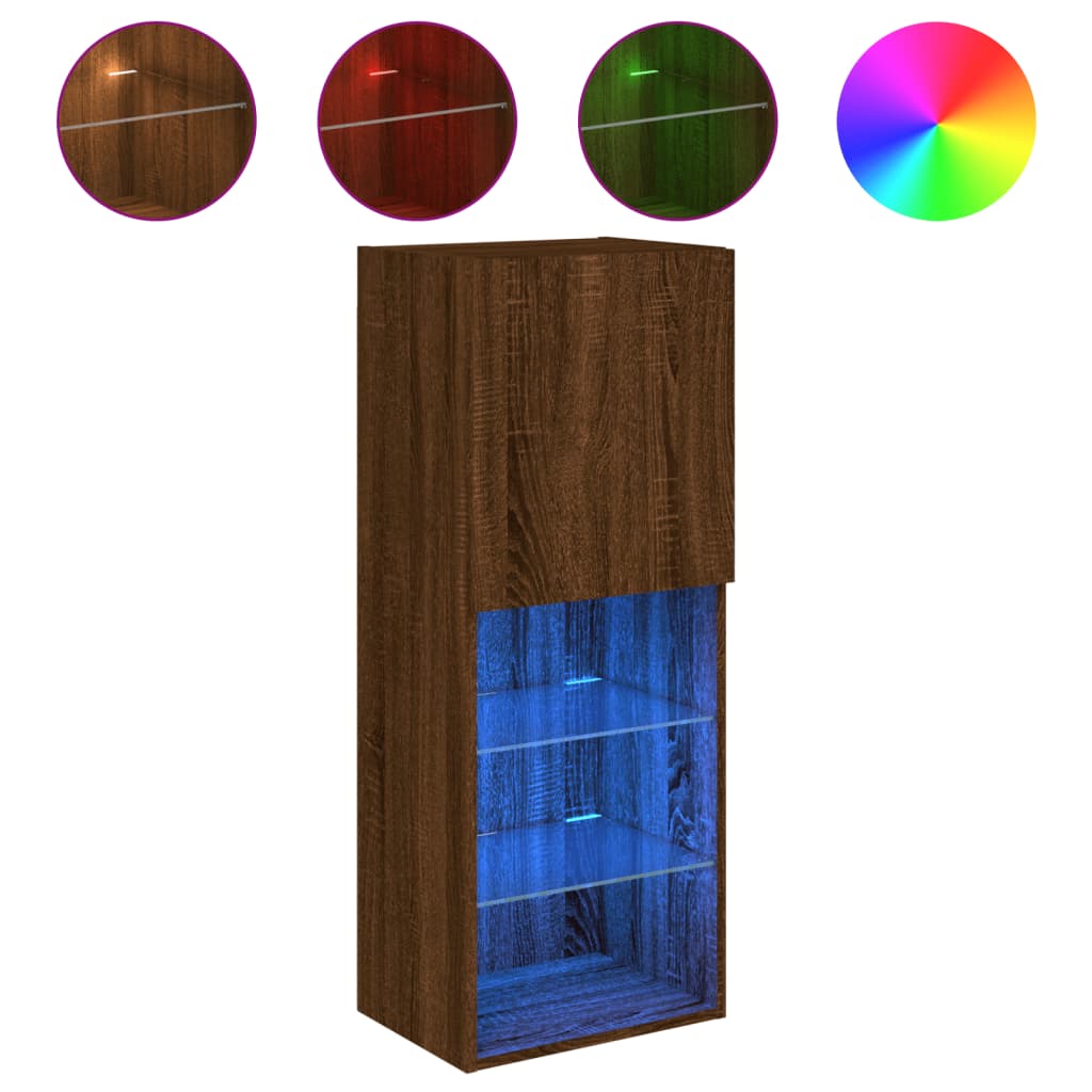 TV Cabinet with LED Lights Brown Oak 40,5x30x102 cm