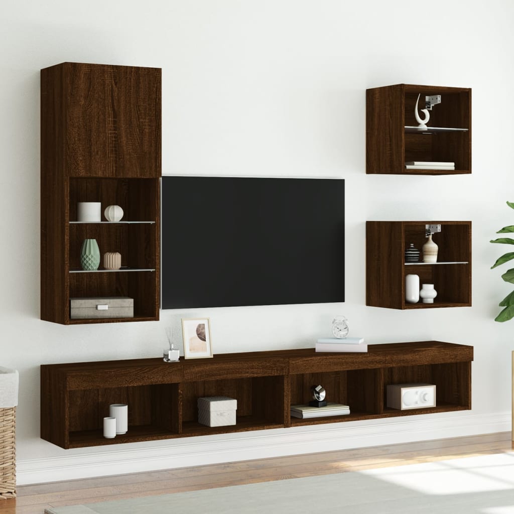TV Cabinet with LED Lights Brown Oak 40,5x30x102 cm
