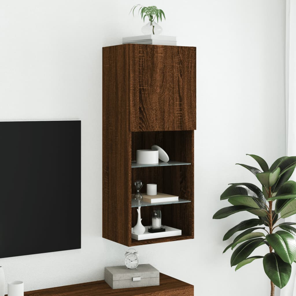 TV Cabinet with LED Lights Brown Oak 40,5x30x102 cm