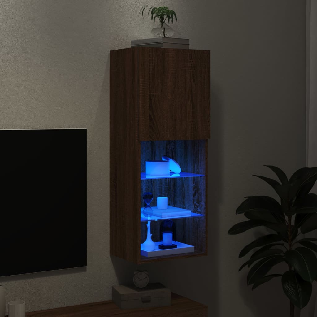 TV Cabinet with LED Lights Brown Oak 40,5x30x102 cm