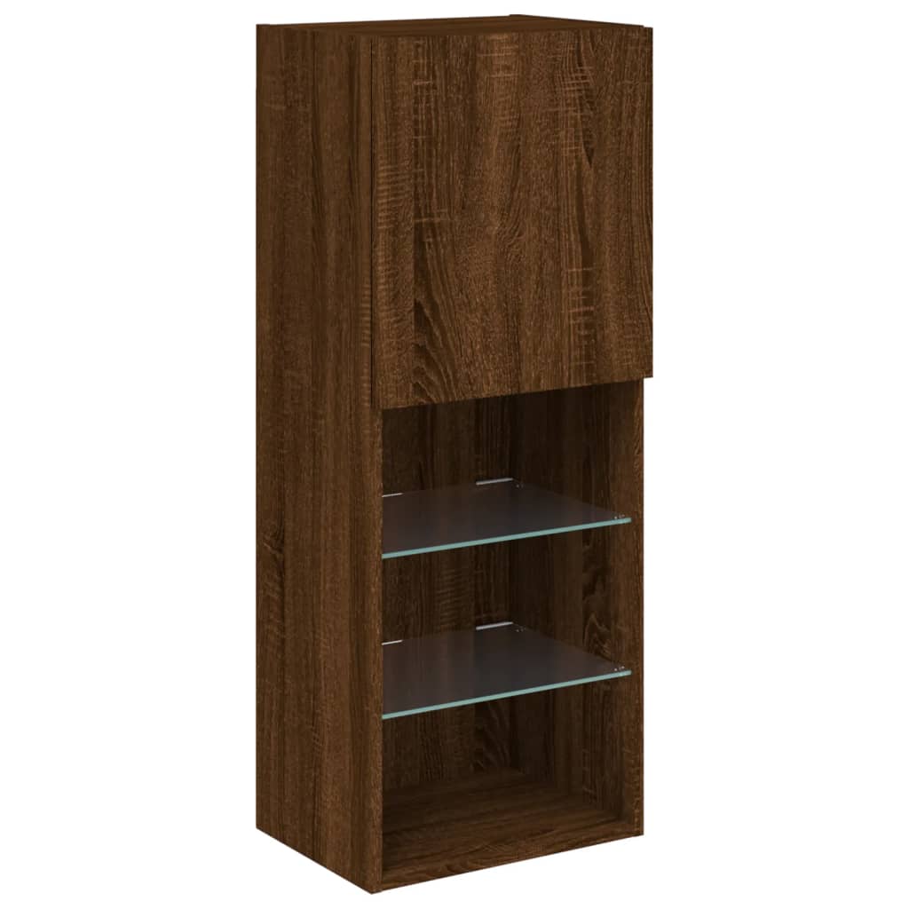 TV Cabinet with LED Lights Brown Oak 40,5x30x102 cm