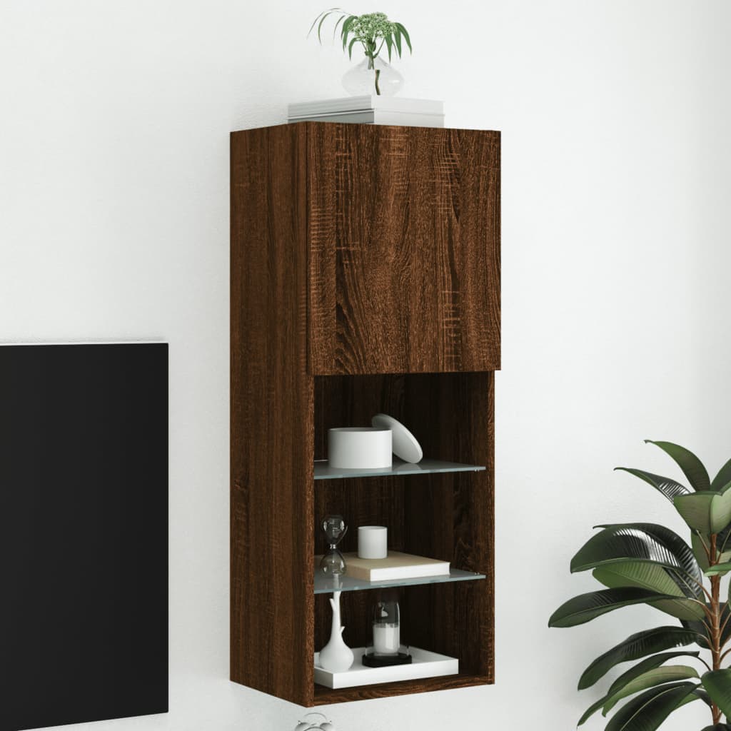TV Cabinet with LED Lights Brown Oak 40,5x30x102 cm