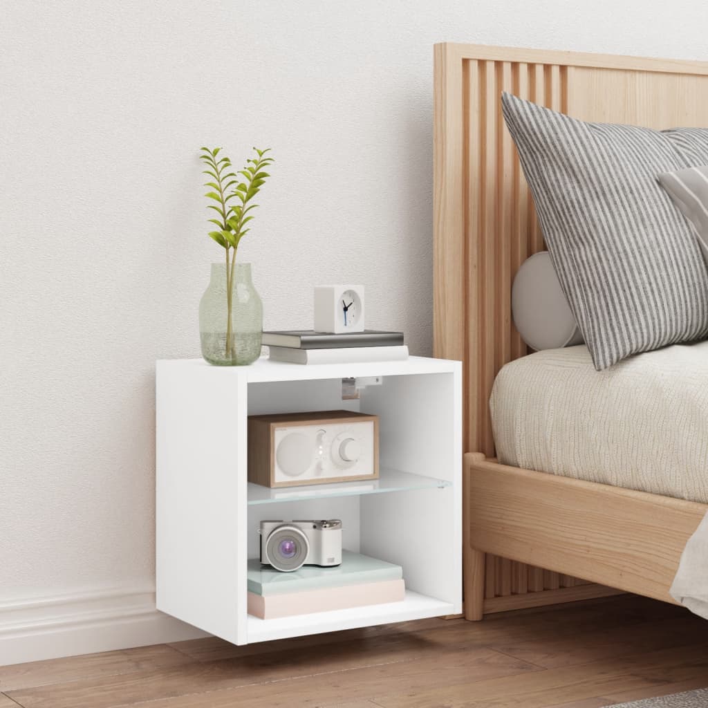 Bedside Cabinet with LED Lights Wall-mounted White