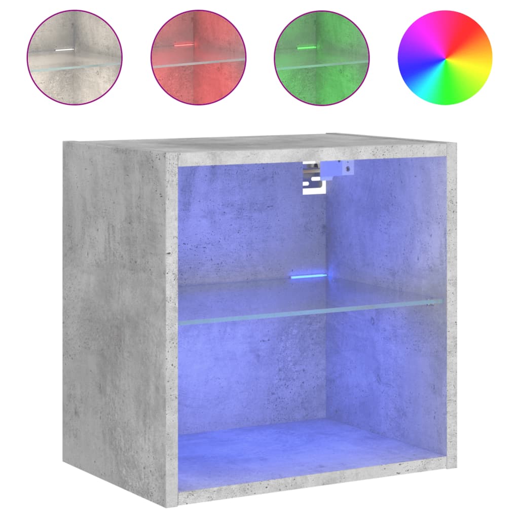 Bedside Cabinet with LED Lights Wall-mounted Concrete Grey