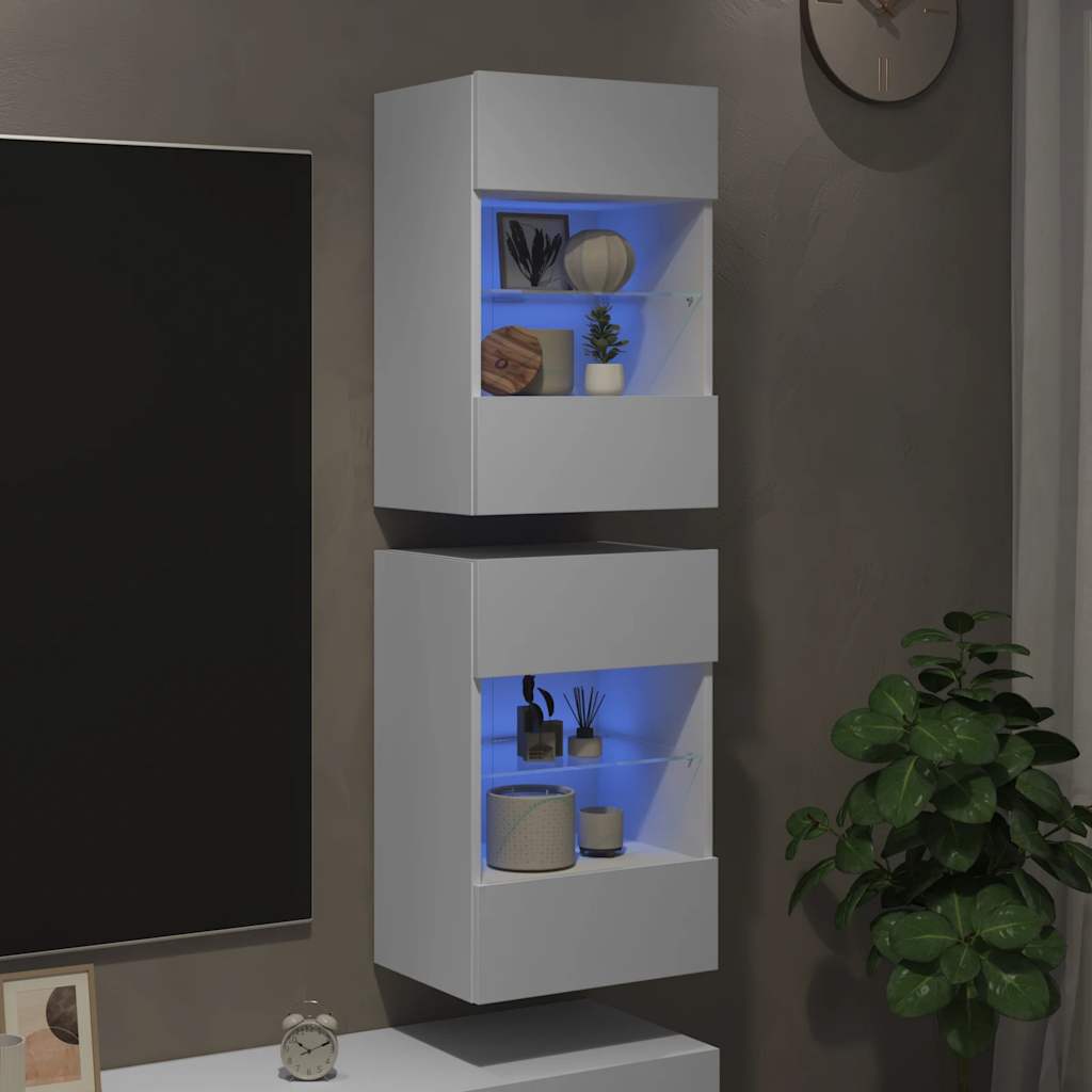 Wall Cabinets with LED Lights for TV 2 pcs White 40x30x60,5 cm