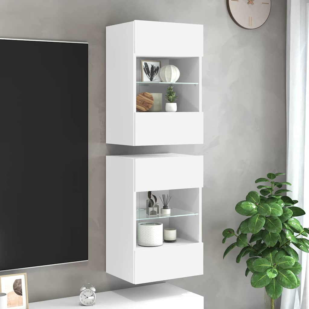 Wall Cabinets with LED Lights for TV 2 pcs White 40x30x60,5 cm