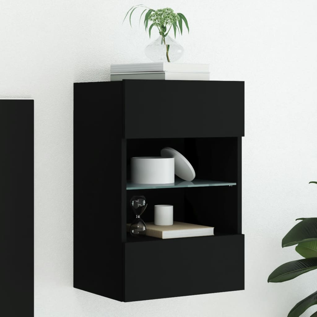 TV Wall Cabinet with LED Lights Black 40x30x60,5 cm