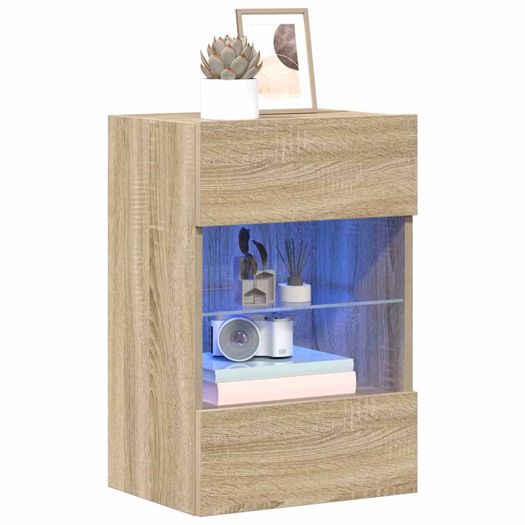 Wall Cabinets with LED Lights for TV 2 pcs Sonoma Oak 40x30x60,5 cm
