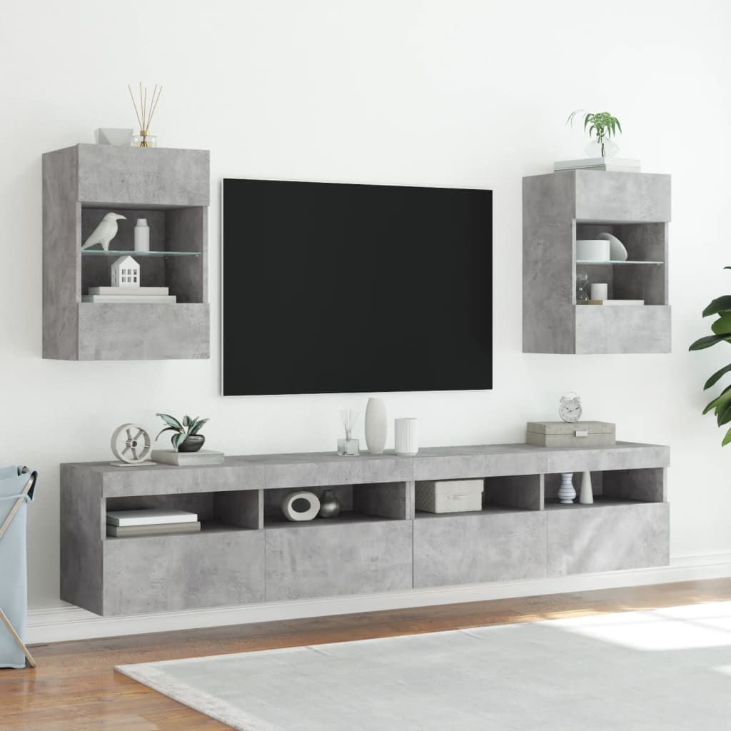 TV Wall Cabinet with LED Lights Concrete Grey 40x30x60,5 cm