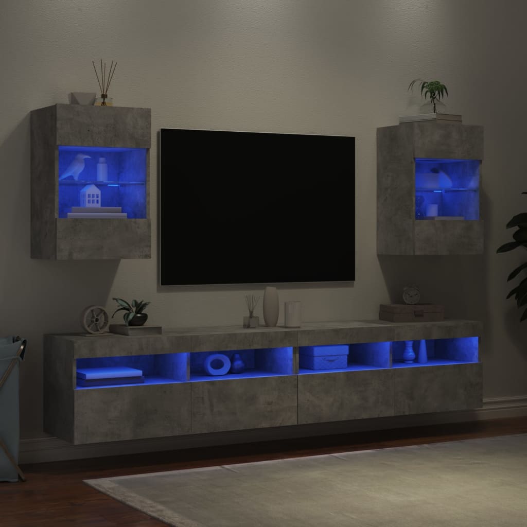 vidaXL TV Wall Cabinets with LED Lights 2 pcs Concrete Grey 40x30x60.5 cm