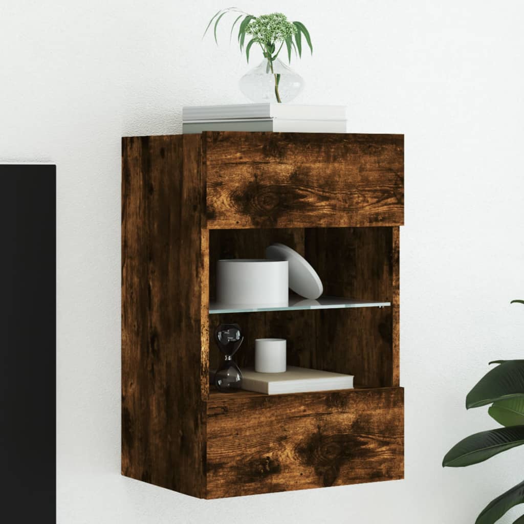 TV Wall Cabinet with LED Lights Smoked Oak 40x30x60,5 cm