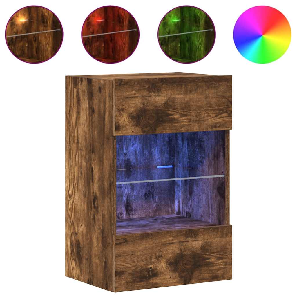 Wall Cabinets with LED Lights for TV 2 pcs Smoked Oak 40x30x60,5 cm
