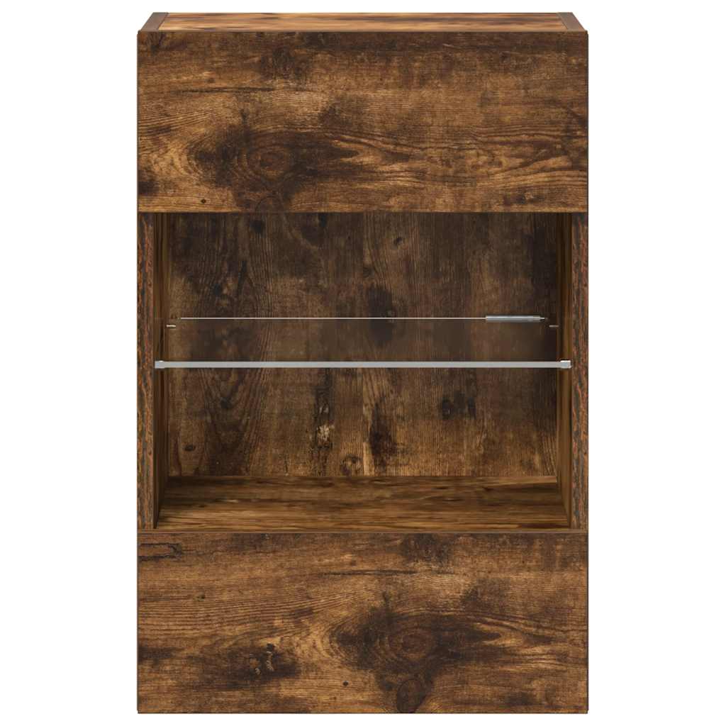 Wall Cabinets with LED Lights for TV 2 pcs Smoked Oak 40x30x60,5 cm