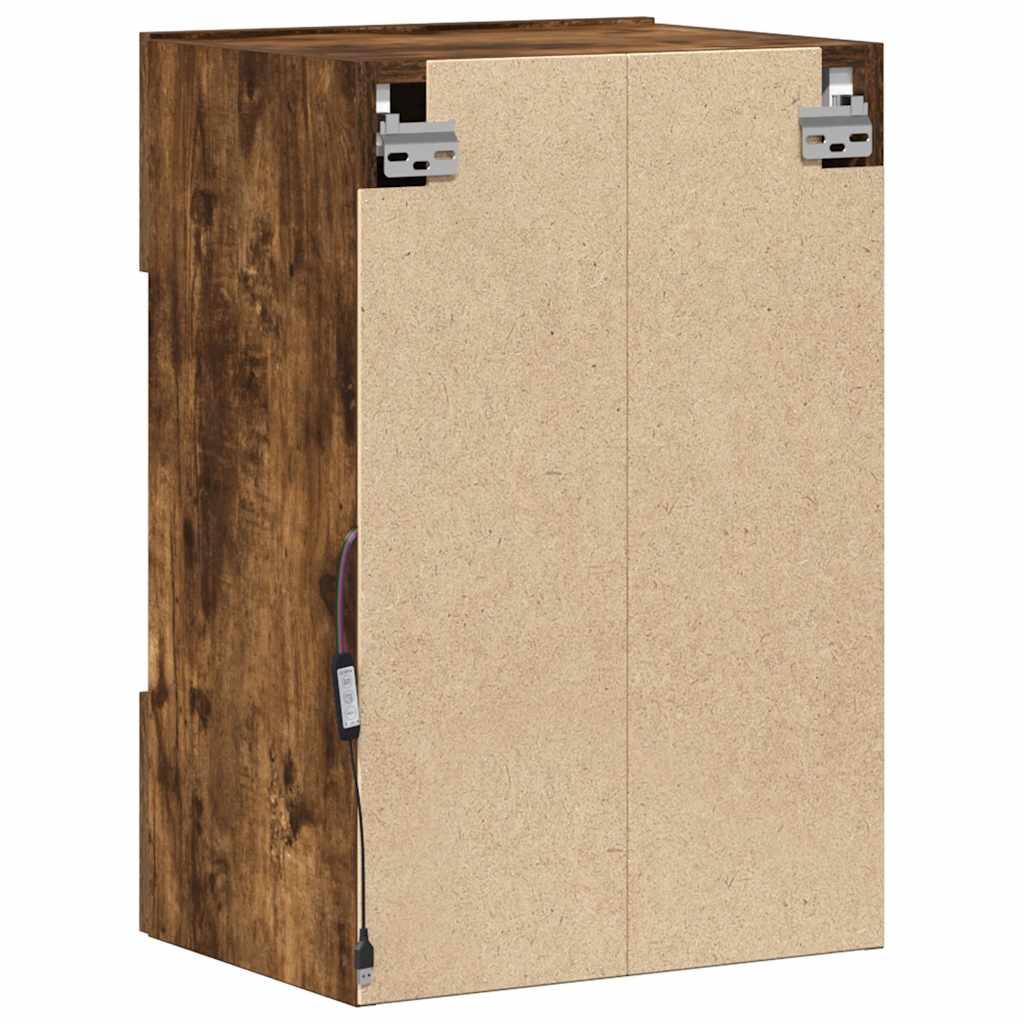 Wall Cabinets with LED Lights for TV 2 pcs Smoked Oak 40x30x60,5 cm