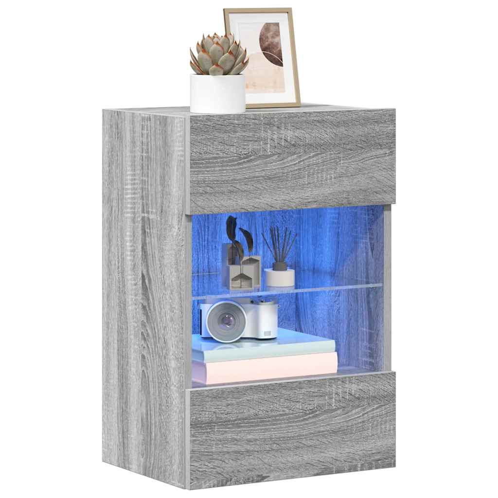 Wall Cabinets with LED Lights for TV 2 pcs Grey Sonoma 40x30x60,5 cm