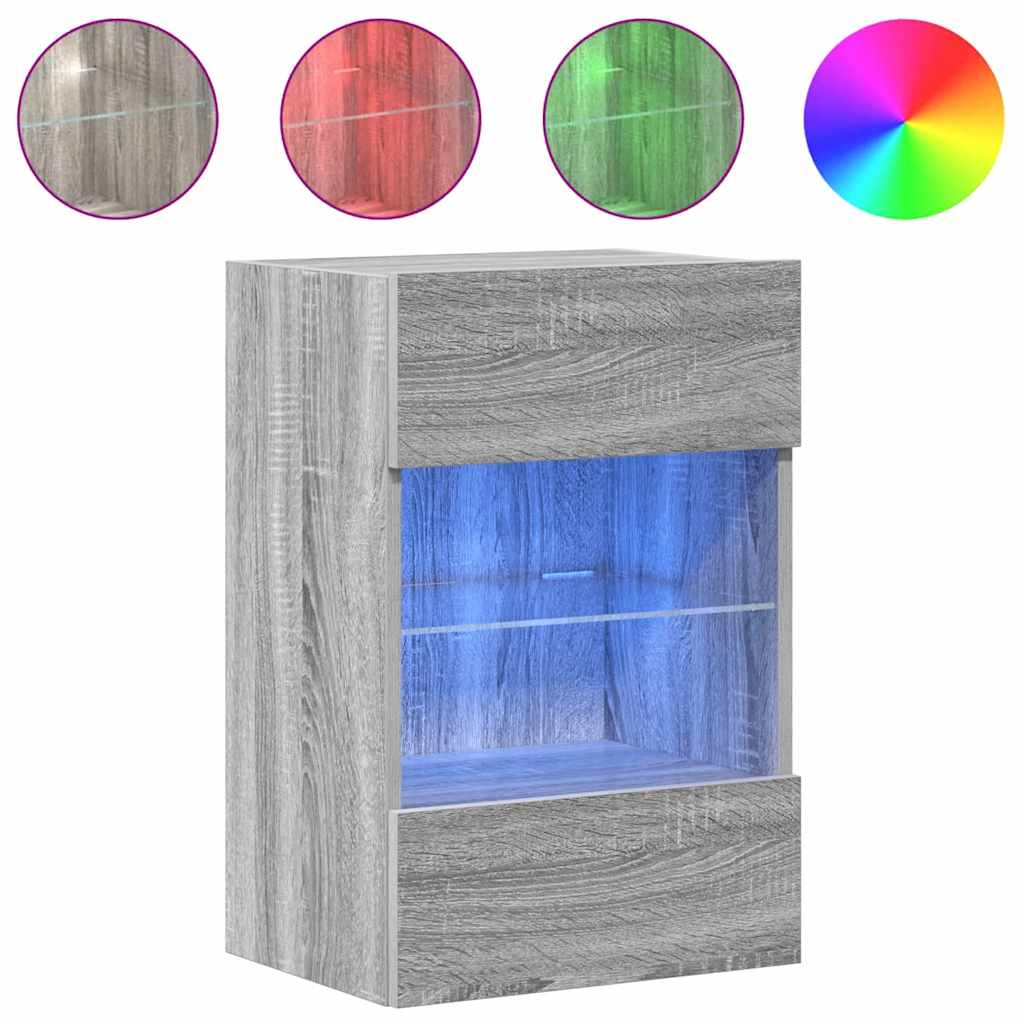 Wall Cabinets with LED Lights for TV 2 pcs Grey Sonoma 40x30x60,5 cm