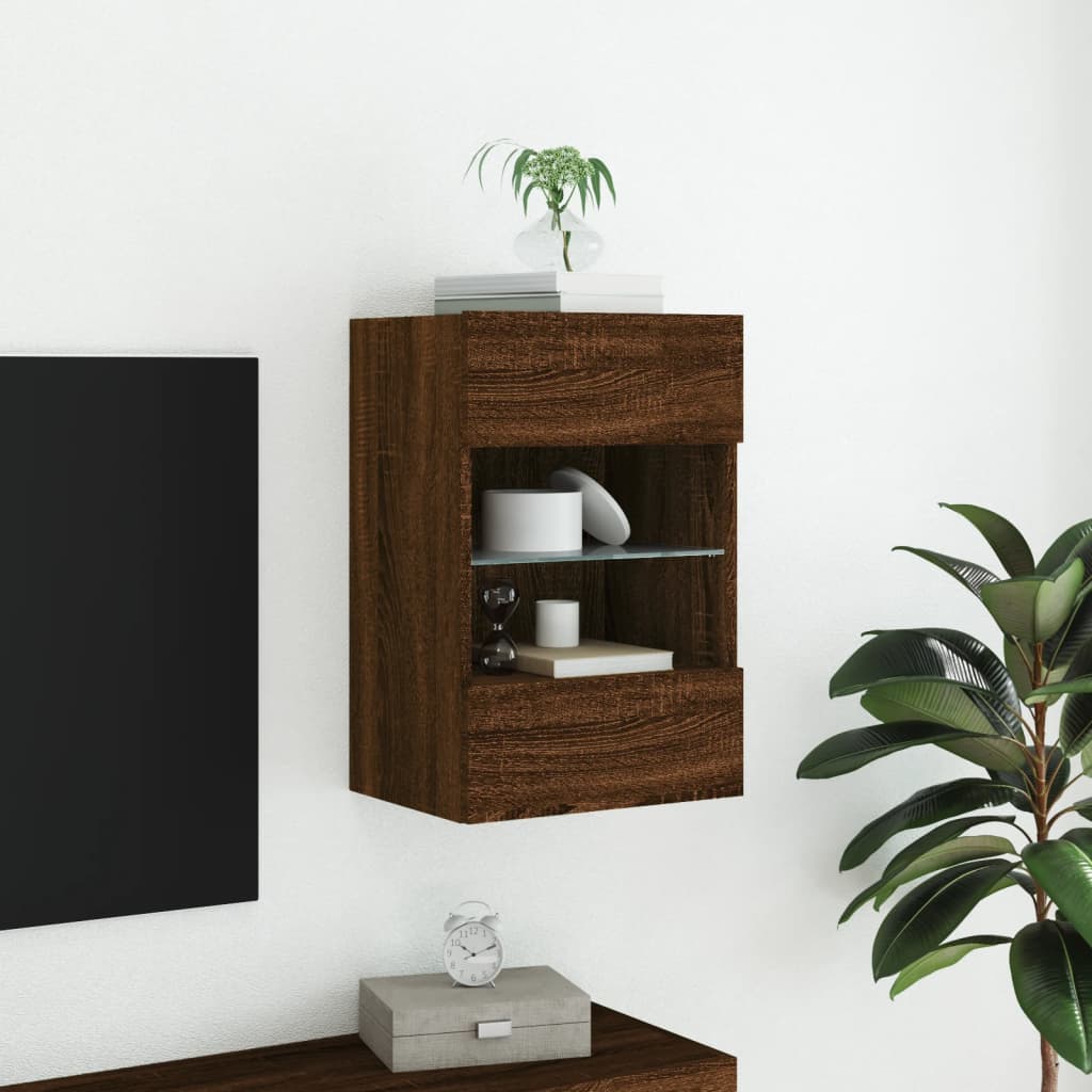 TV Wall Cabinet with LED Lights Brown Oak 40x30x60,5 cm