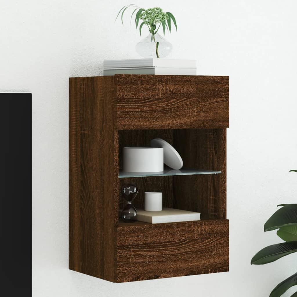 TV Wall Cabinet with LED Lights Brown Oak 40x30x60,5 cm