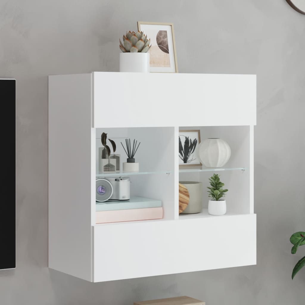 TV Wall Cabinet with LED Lights White 58,5x30x60,5 cm