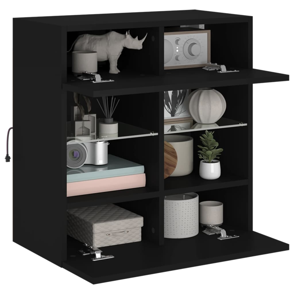 TV Wall Cabinet with LED Lights Black 58,5x30x60,5 cm