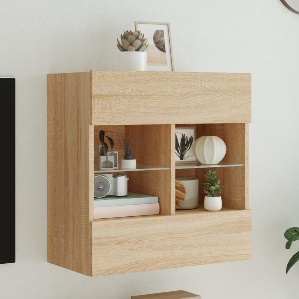 TV Wall Cabinet with LED Lights Sonoma Oak 58,5x30x60,5 cm